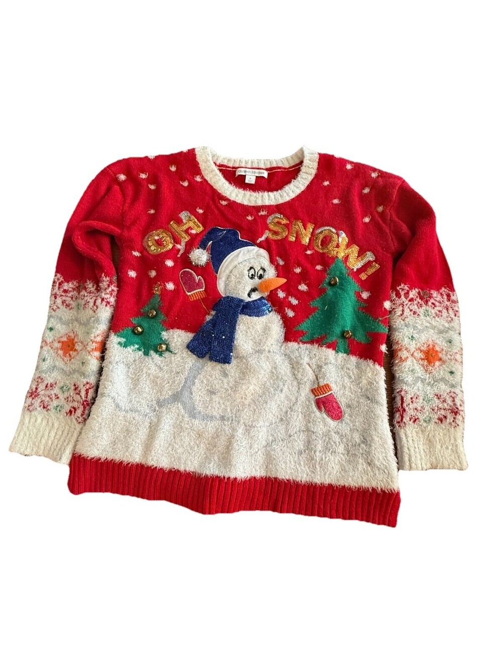 Ugly Christmas Sweater Red Celebrate Together Snowman Size Small